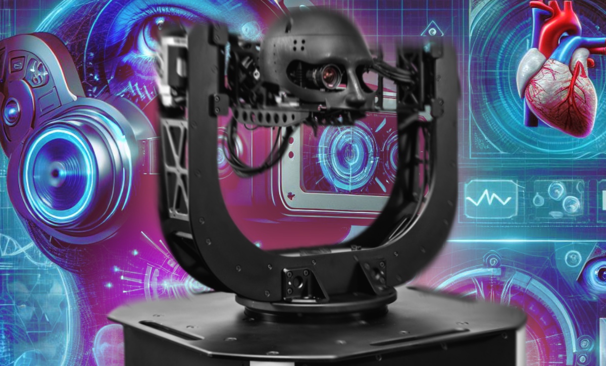 A picture of the Optofidelity’s temporal performance test device in a futuristic background featuring elements from gaze tracking in medical context.